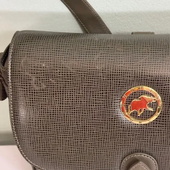 Vintage Hunting World Crossbody Shoulder Bag Green Flap Battue Leather ITALY - Picture 5 of 12